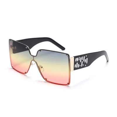 Women Fashion Rhinestone Design Large Frame Square Sunglasses