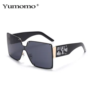 Women Fashion Rhinestone Design Large Frame Square Sunglasses