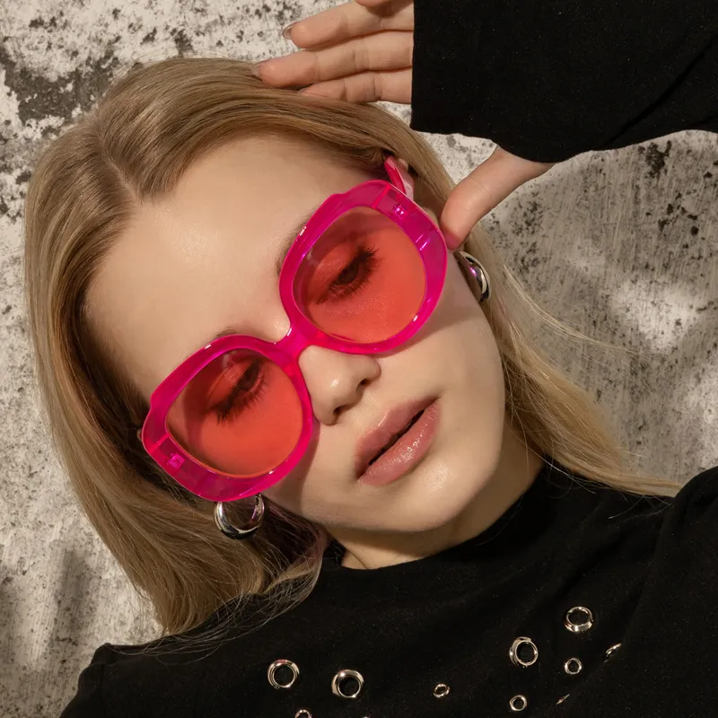 Women Chic Candy Color Round Big Frame Sunglasses
