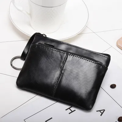 Women Vintage Zipper Genuine Leather Design Solid Color Short Wallet