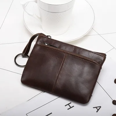 Women Vintage Zipper Genuine Leather Design Solid Color Short Wallet