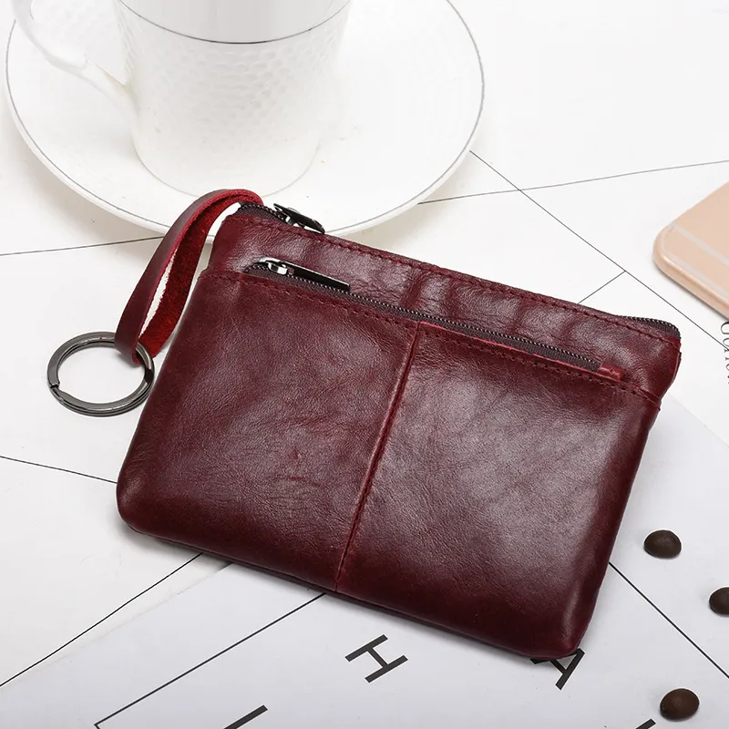 Women Vintage Zipper Genuine Leather Design Solid Color Short Wallet