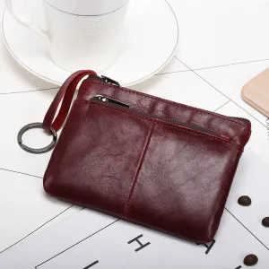 Women Vintage Zipper Genuine Leather Design Solid Color Short Wallet