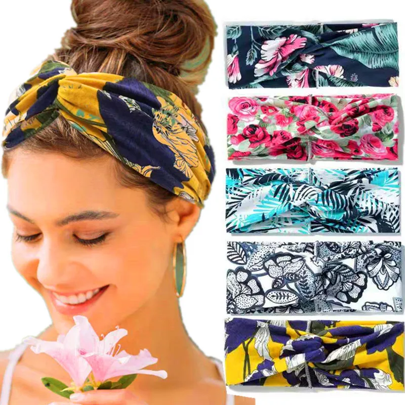 Fashion Geometric Cross Pattern Elastic Yoga Fitness Sports Wide Headband