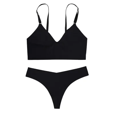 Women Basic Comfortable Solid Color No Trace Bra And Breathable Yoga Sports Panty Set