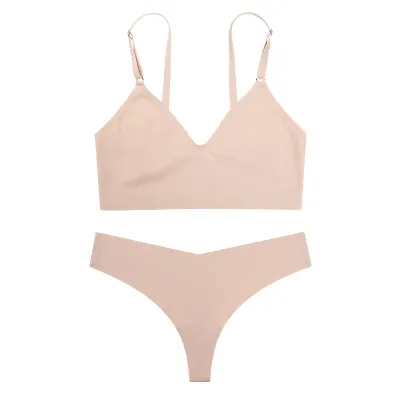 Women Basic Comfortable Solid Color No Trace Bra And Breathable Yoga Sports Panty Set