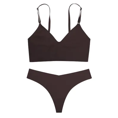 Women Basic Comfortable Solid Color No Trace Bra And Breathable Yoga Sports Panty Set