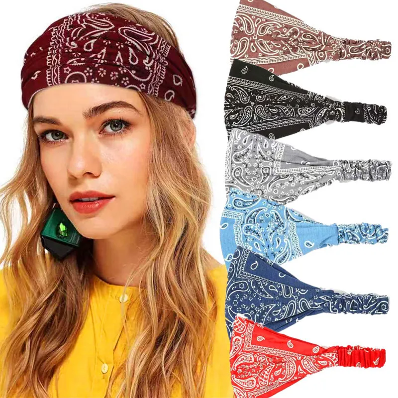 Ethnic Cashew Pattern Elastic Yoga Fitness Sports Wide Headband