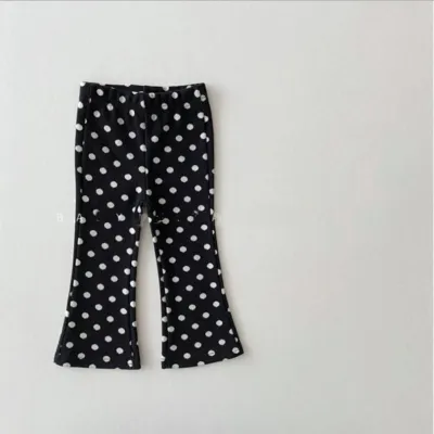 Girls Basic Plaid Polka Dot Leopard Print Flared Pants for Baby Girls (0-3T) Long Cotton Mid Waist