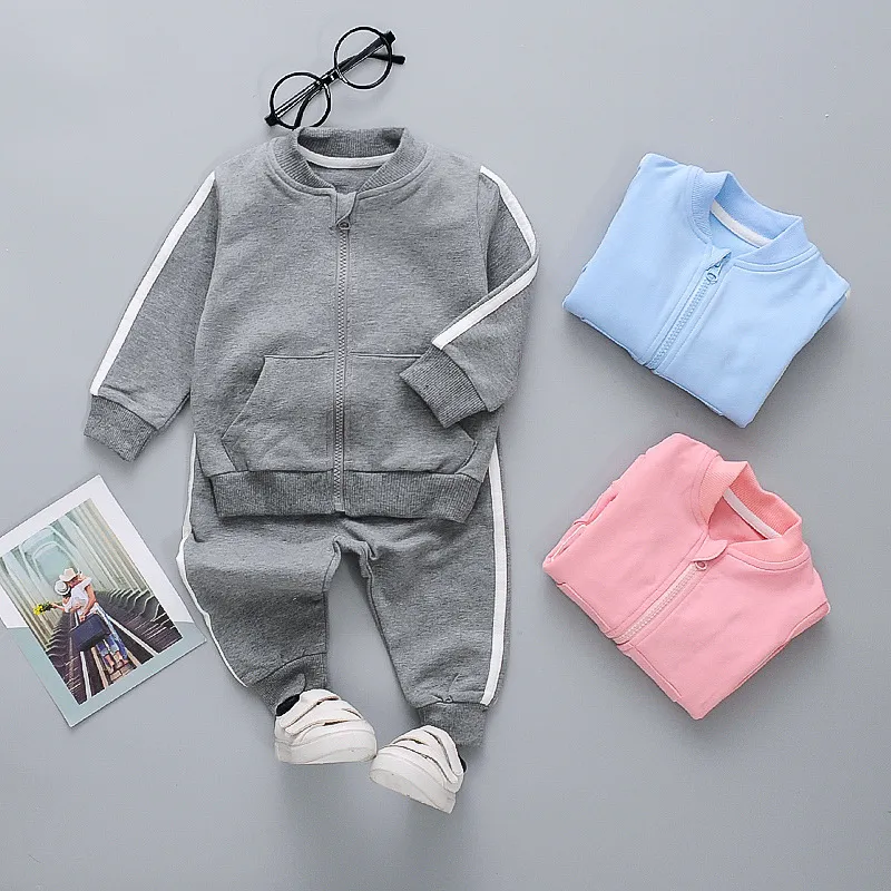 Kids Casual Stripe Long Sleeve Zipper Coat And Pants Set Sports Unisex Two Piece