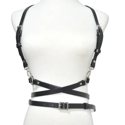 Women Gothic Suspenders Design Solid Color PU Leather Belt