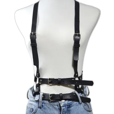 Women Gothic Suspenders Design Solid Color PU Leather Belt