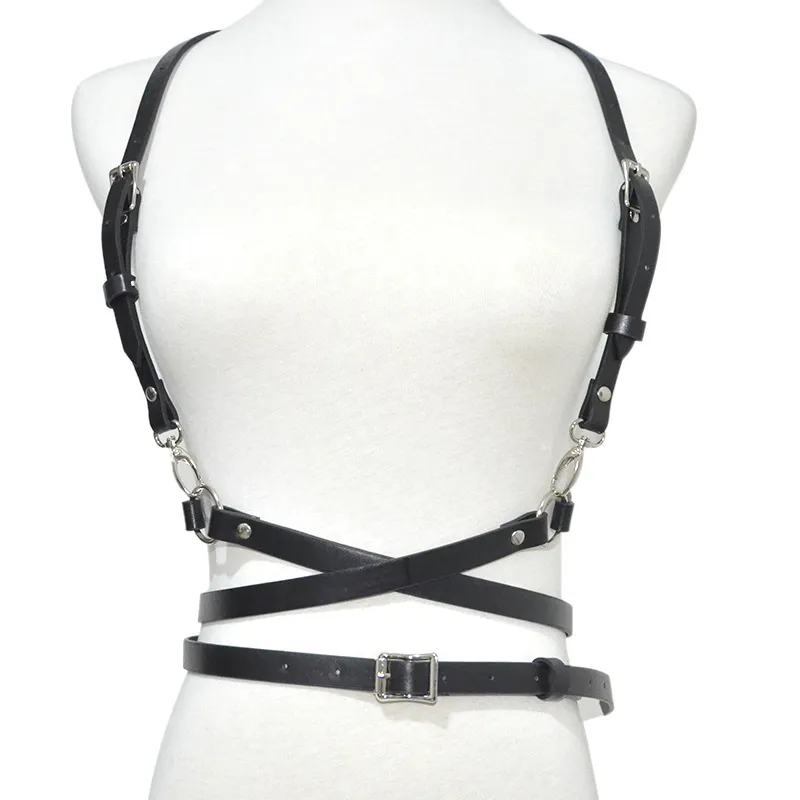 Women Gothic Suspenders Design Solid Color PU Leather Belt