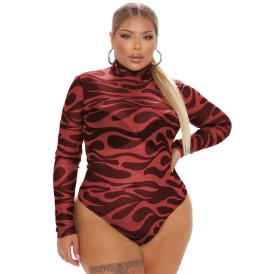 Plus Size Women Long-sleeved Sexy Mesh See-through Bodysuit