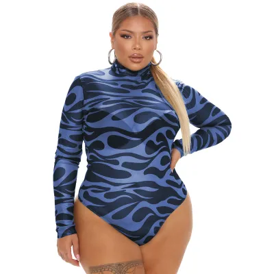 Plus Size Women Long-sleeved Sexy Mesh See-through Bodysuit