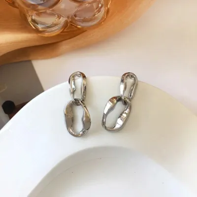 Creative Irregular Geometric Shape Alloy Earrings for Women with Silver Needle