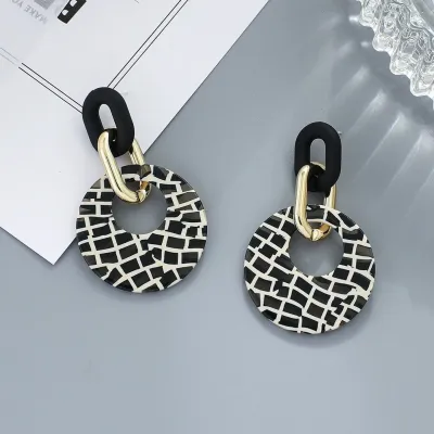 Exaggerated Leopard and Zebra Pattern Hollow Design Acrylic Drop Earrings
