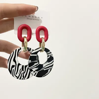 Exaggerated Leopard and Zebra Pattern Hollow Design Acrylic Drop Earrings