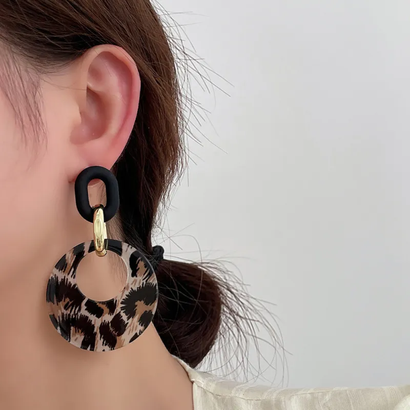 Exaggerated Leopard and Zebra Pattern Hollow Design Acrylic Drop Earrings