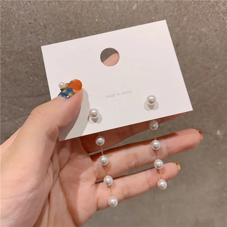Elegant Geometric Pearl Pendant Drop Earrings for Women Copper Silver Needle