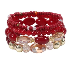 Boho Crystal Beaded Elastic Bracelet Set for Women
