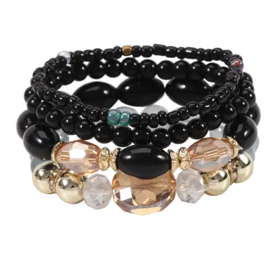 Boho Crystal Beaded Elastic Bracelet Set for Women