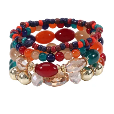 Boho Crystal Beaded Elastic Bracelet Set for Women