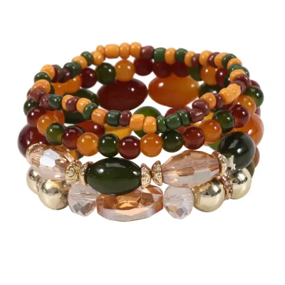 Boho Crystal Beaded Elastic Bracelet Set for Women