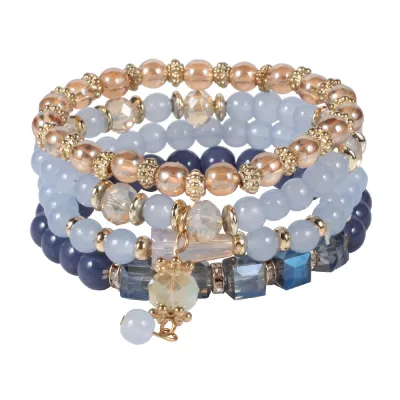 Boho Crystal Pendant Beaded Elastic Bracelet Set