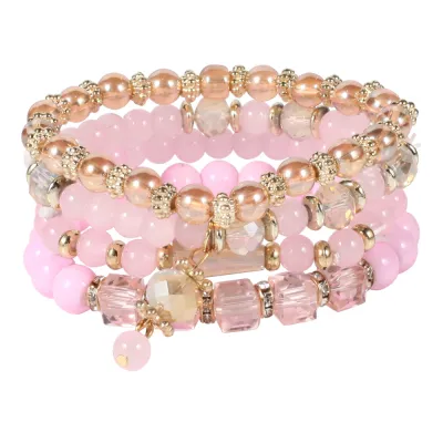 Boho Crystal Pendant Beaded Elastic Bracelet Set