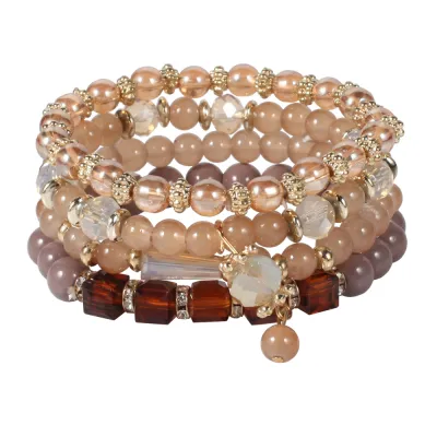 Boho Crystal Pendant Beaded Elastic Bracelet Set