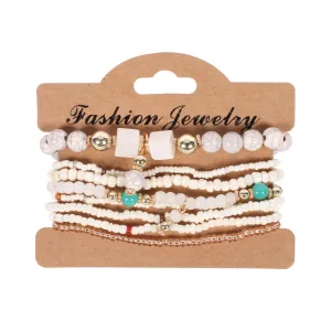 Boho Beaded Geometric Elastic Bracelet Set