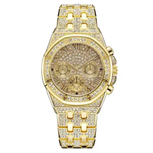 Men's Luxury Rhinestone Design Metal Band Quartz Watch