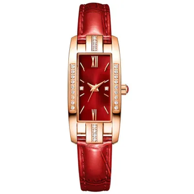 Women Classic Rhinestone Square Dial PU Band Quartz Watch