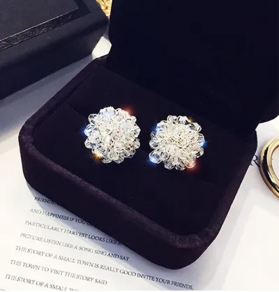 Exaggerated Crystal Flower Shape Design Alloy Stud Earrings For Women