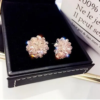 Exaggerated Crystal Flower Shape Design Alloy Stud Earrings For Women