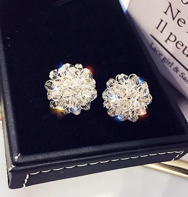 Exaggerated Crystal Flower Shape Design Alloy Stud Earrings For Women