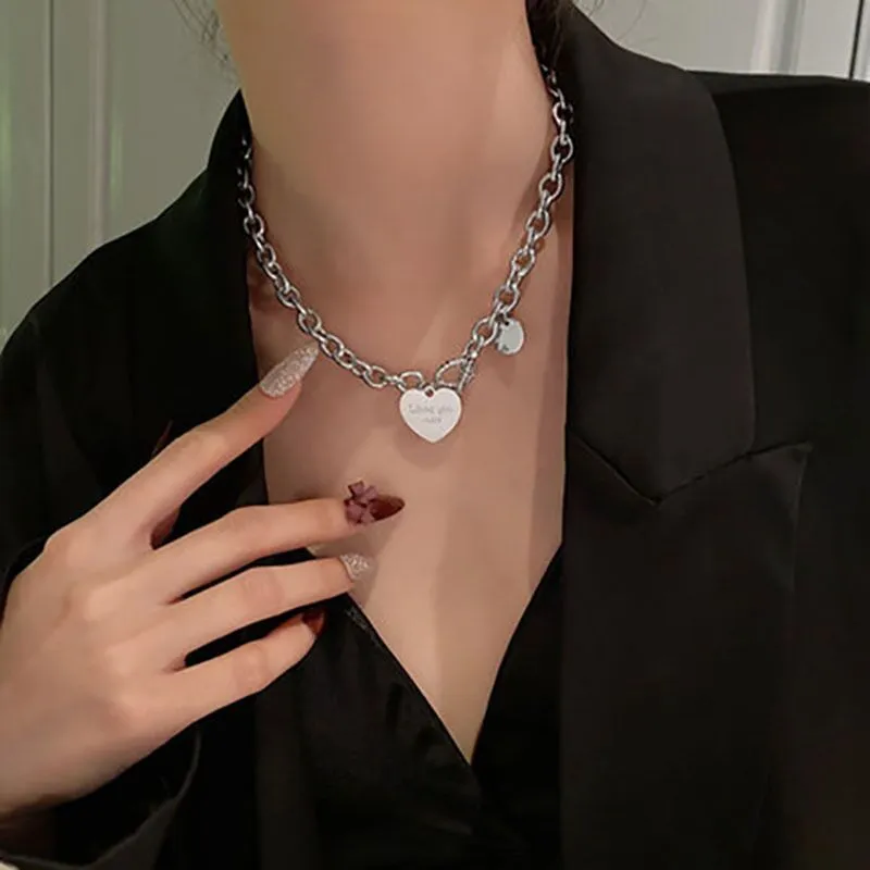 Hip Hop Heart Pendant Alloy Choker Necklace for Women