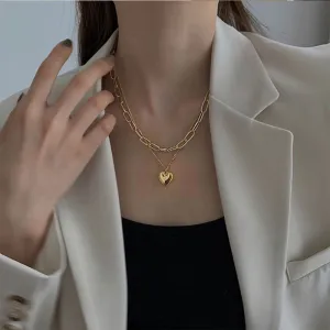 Hip Hop Simple Heart Pendant Design Multilayer Necklace