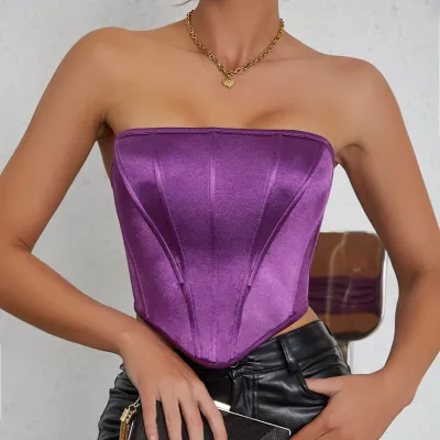Women Sexy Solid Color Irregular Hem Tube Top Corset