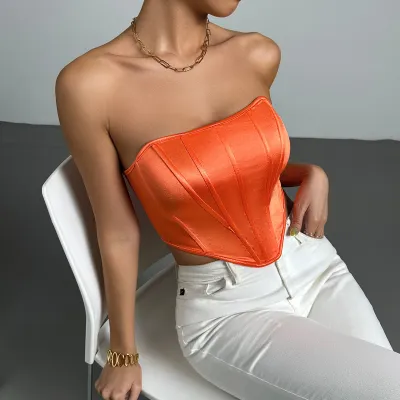 Women Sexy Solid Color Irregular Hem Tube Top Corset