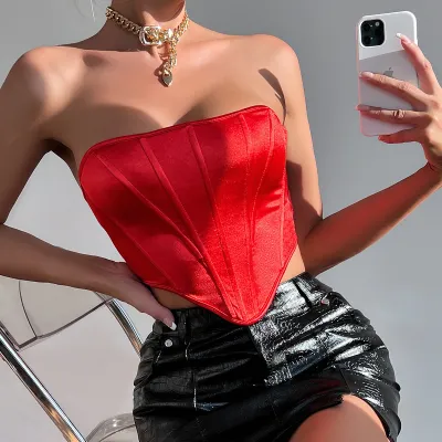 Women Sexy Solid Color Irregular Hem Tube Top Corset
