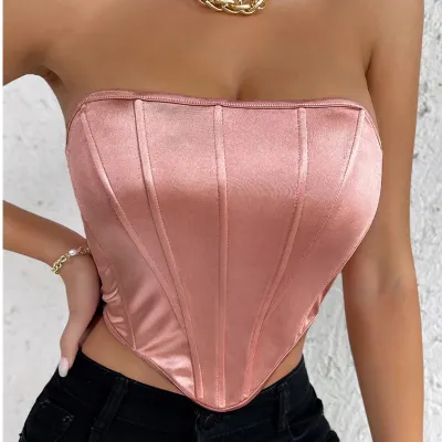 Women Sexy Solid Color Irregular Hem Tube Top Corset