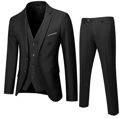 Men Plus Size Spring Suits Three-Piece Set Solid Color Slim Fit Professional Formal Wear