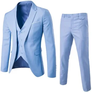 Men Plus Size Spring Suits Three-Piece Set Solid Color Slim Fit Professional Formal Wear
