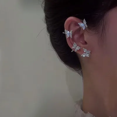 Simple Creative Butterfly Shape Design Rhinestone Alloy Clip Earrings