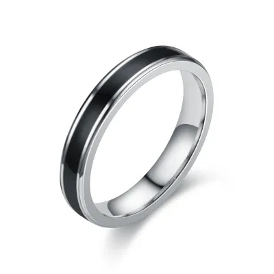 Couple Simple Color Blocking Vintage Stainless Steel Ring Unisex Round
