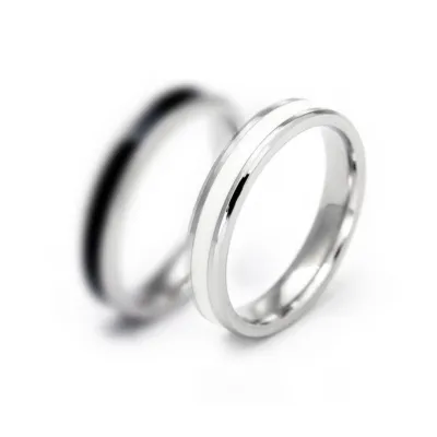 Couple Simple Color Blocking Vintage Stainless Steel Ring Unisex Round