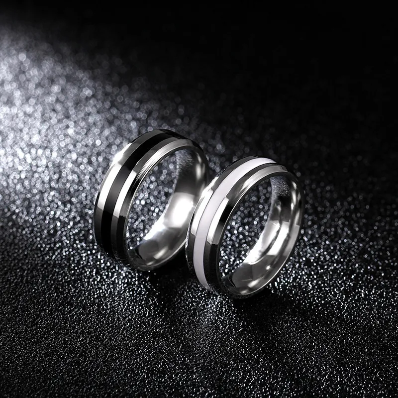 Couple Simple Color Blocking Vintage Stainless Steel Ring Unisex Round