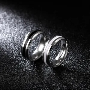 Couple Simple Color Blocking Vintage Stainless Steel Ring Unisex Round